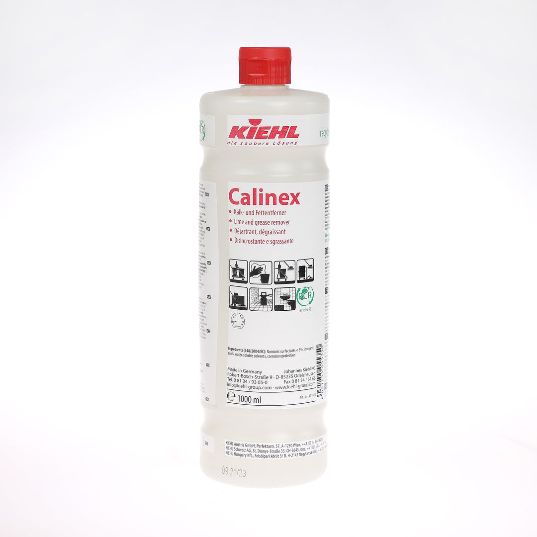 Kiehl Calinex kalk- og fedtfjerner bekæmper effektivt kalk, olie og fedtbelægninger. Anvendes på vandbestandige overflader.