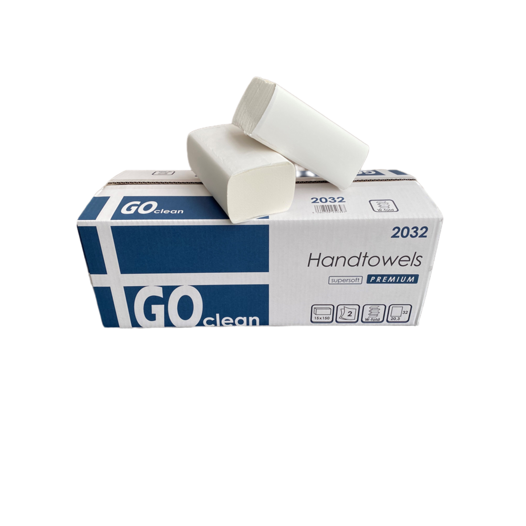 Håndklædeark W-fold GO Clean 2032 i nyfiber, ekstra lange og absorberende, 150 ark pr. pakke