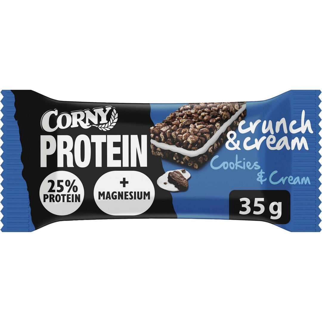 Proteinbar Corny Protein Crunch &amp; Cream Cookies &amp; Cream, 35 g barer, æske med 24 stk