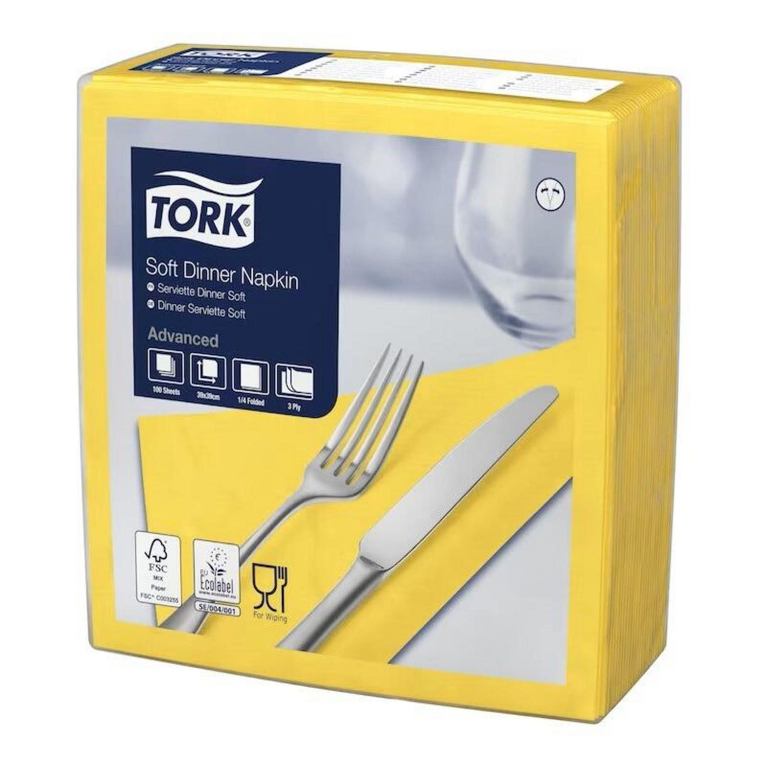 Serviet Tork 3-lags middagsservietter i gul, 39x39 cm, pakke med 100 stk
