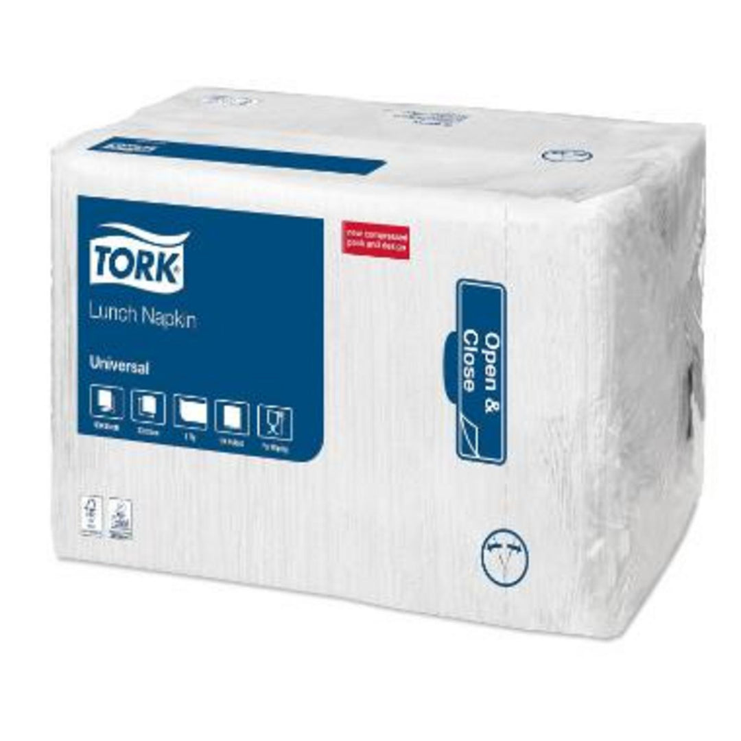 Serviet Tork 1-lags i hvid papir, 32,5 x 32,5 cm, FSC-certificeret til borddækning