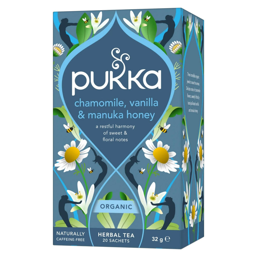 Kamillete Pukka med økologisk kamille, vanilje og manuka honning aroma, koffeinfri, ca. 40 g pakke