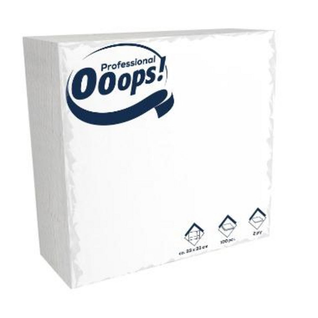 Servietter i hvid, 2-lags papir, 32x32 cm, høj absorbering til borddækning