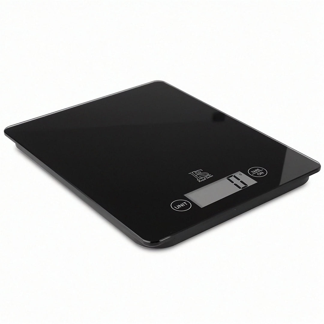 Køkken- og bagevægt i sort Royal Series med LCD-display, kapacitet 5 kg og tara-funktion
