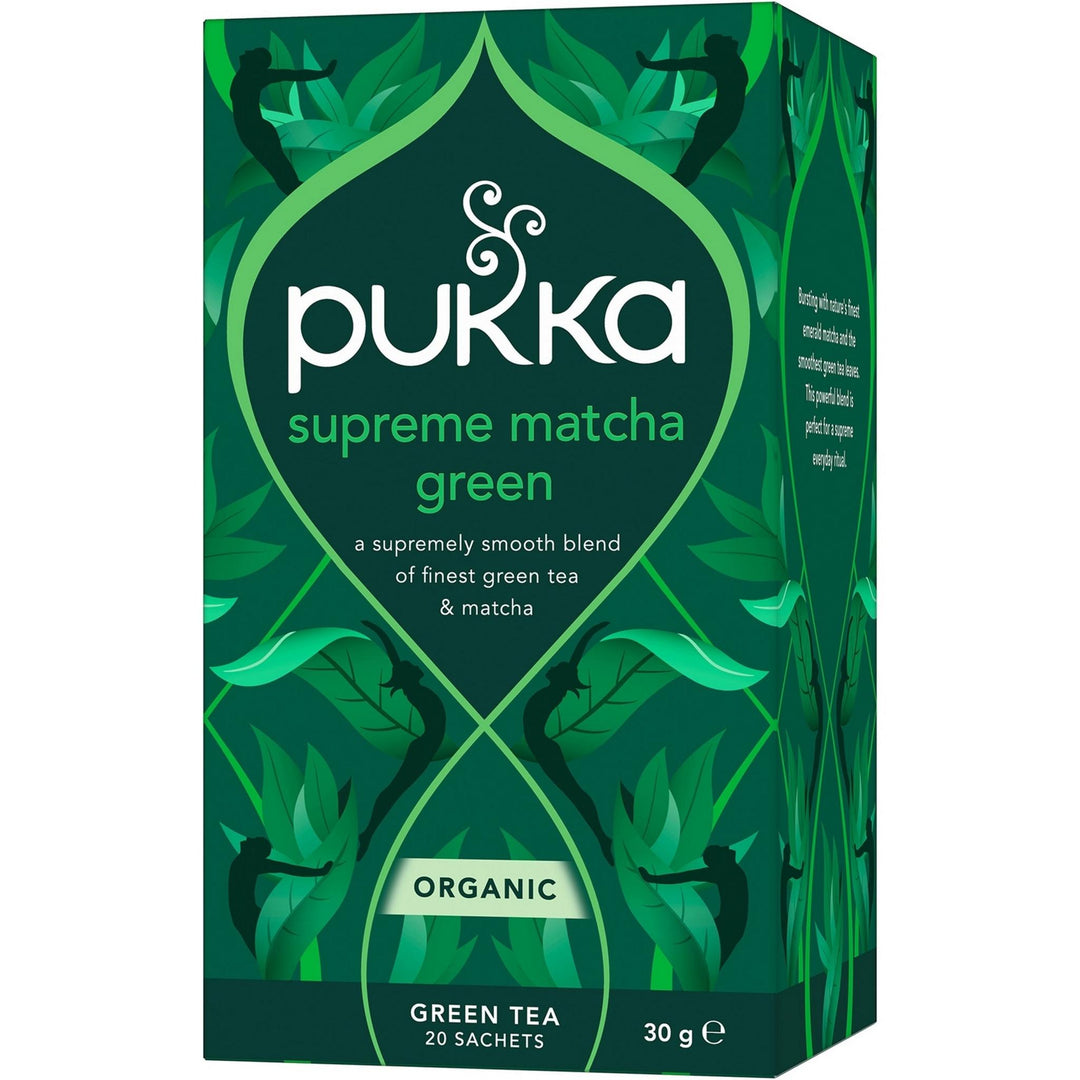 Grøn tebreve Pukka Te Supreme Matcha Green, økologisk helbladet grøn te med 2% matcha, 30 g