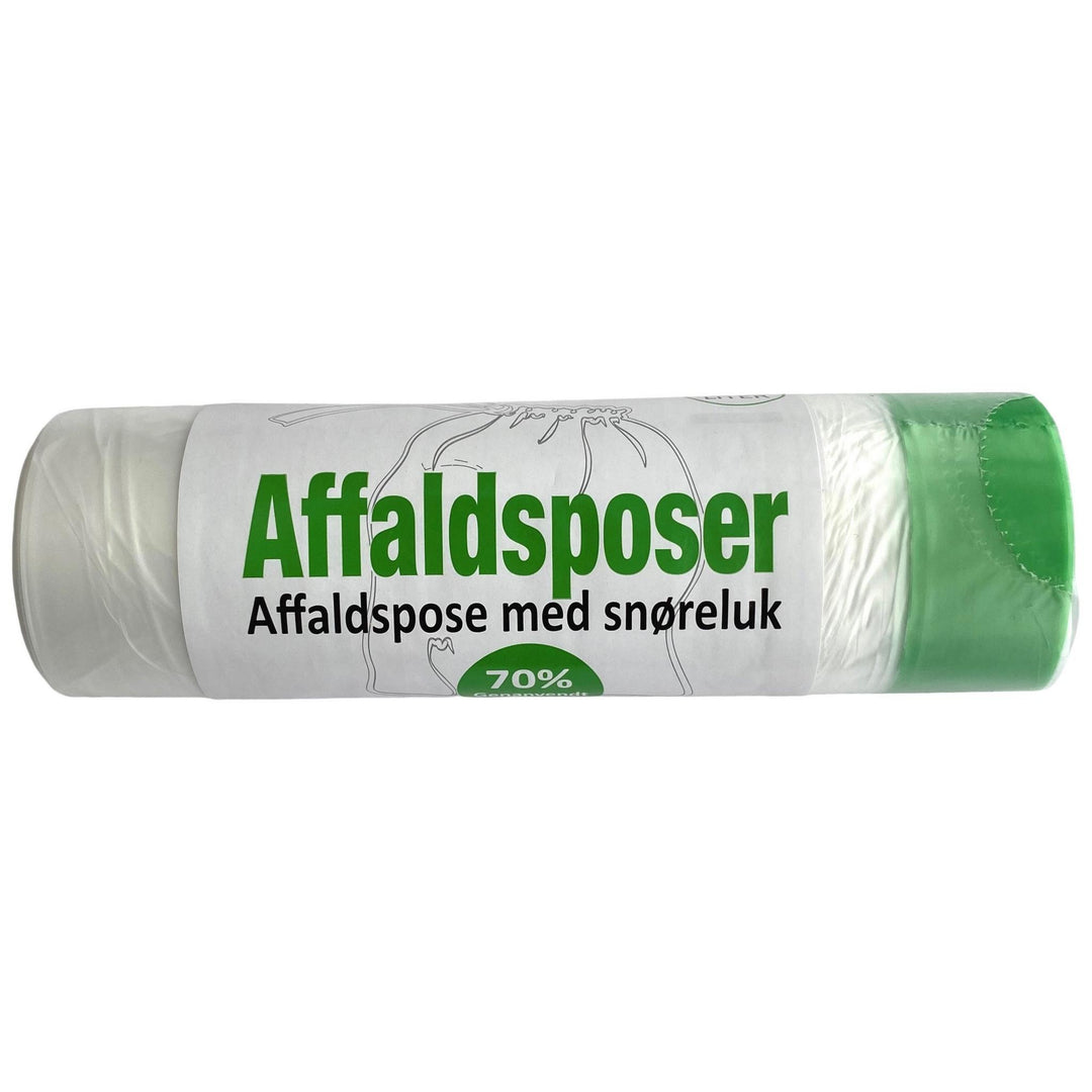 Affaldsposer 30 liter i klar PE med snor, rulle med 12 poser 65 x 50 cm