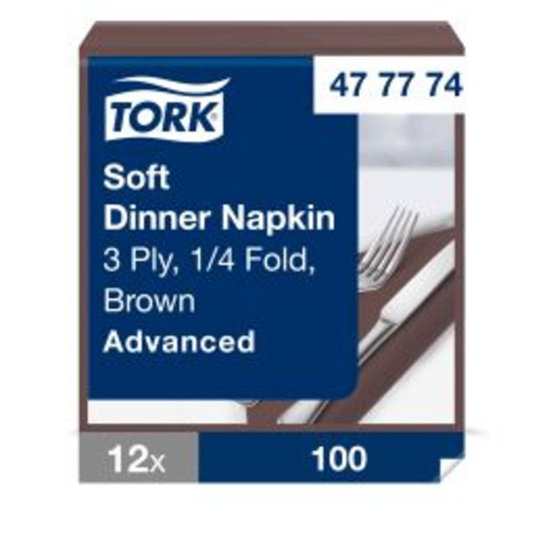 Middagsserviet i brun, 3-lags Tork Essity, blød og absorberende, 100 stk pr pakke