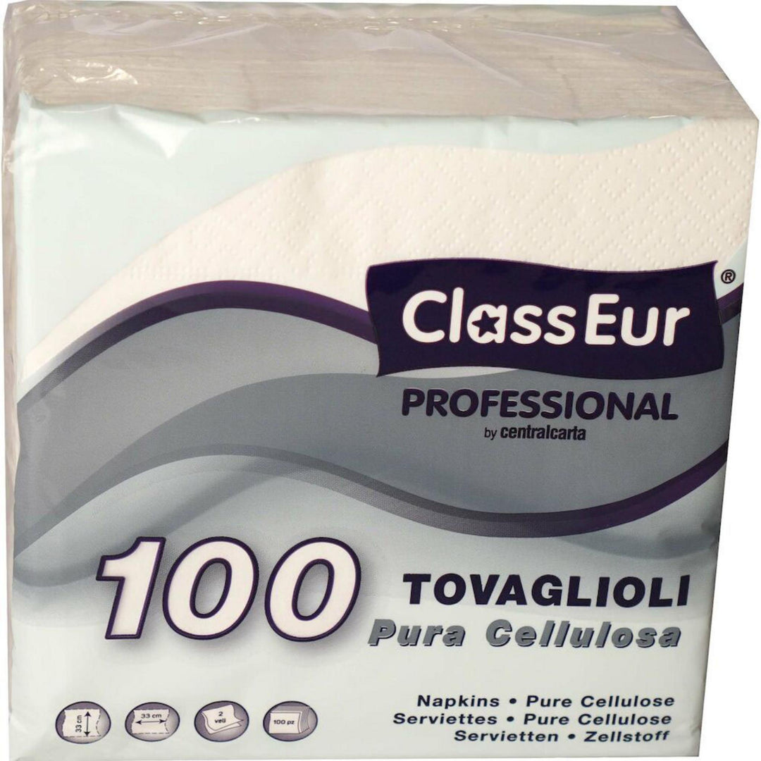 Servietter i hvidt papir, 2-lags frokostservietter 33 x 33 cm, pakke med 100 stk