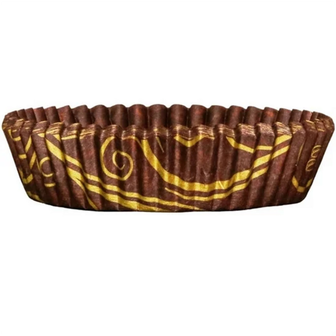 Kagekapsler nr. 12 i brun/guld fedtafvisende papir med Slip Easy-design til små kager og desserter