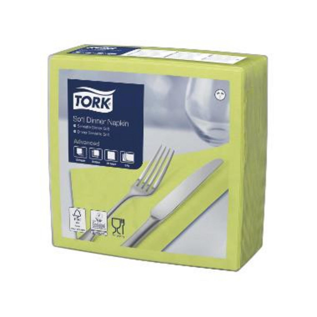 Servietter Tork 40x40 cm 3-lags i limefarve til borddækning, pakke med 100 servietter