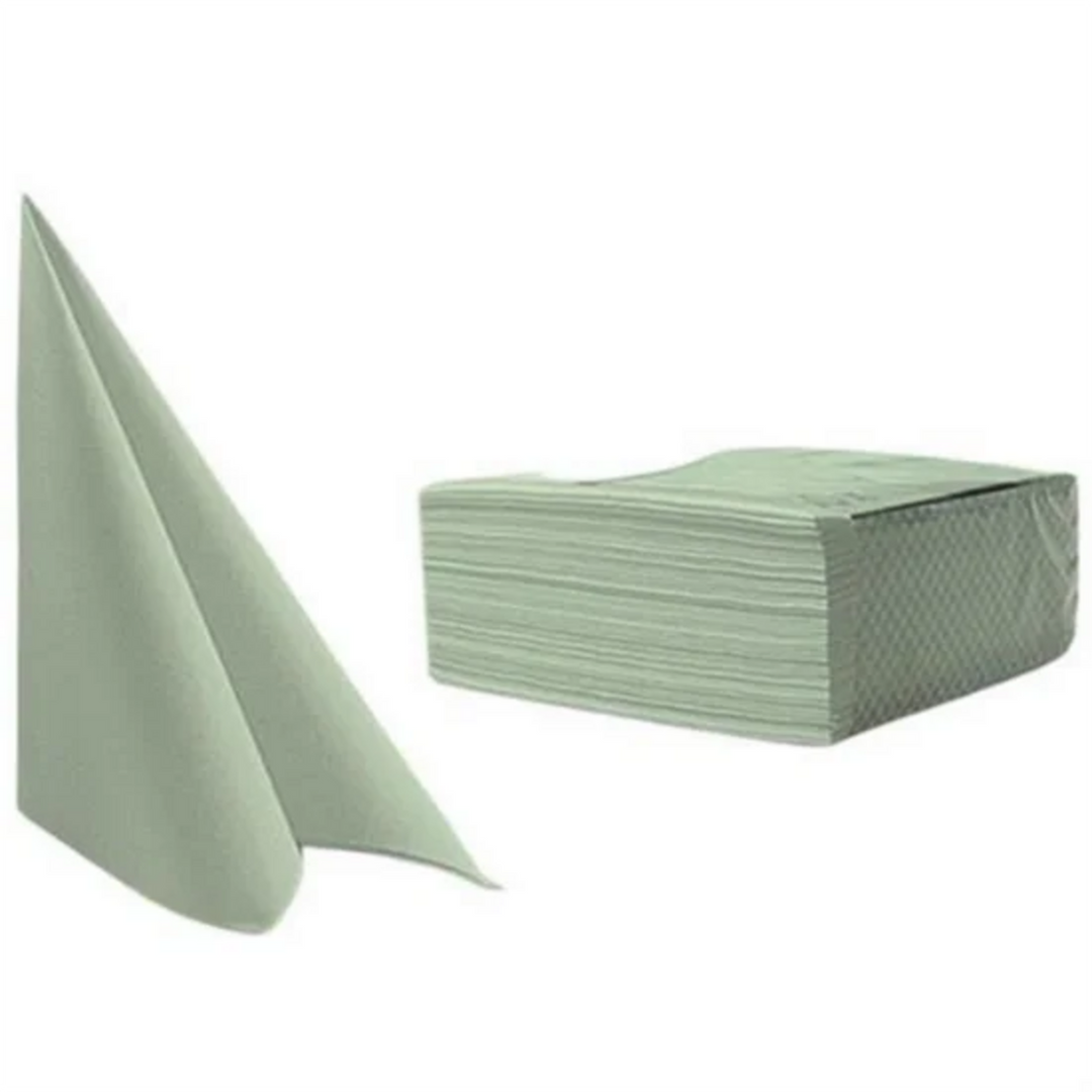 Servietter i airlaid, støvet grøn pistacie, 40x40 cm med 1/4 fold, pakke med 50 stk