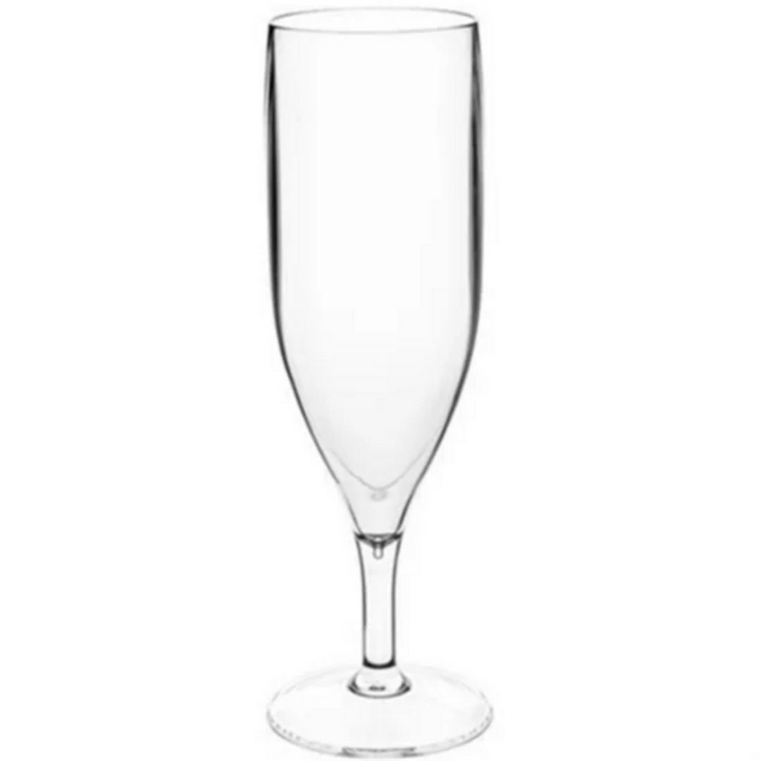 Champagneglas 17 cl i klar transparent polycarbonat, slagfast og opvaskemaskineegnet til udendørs brug