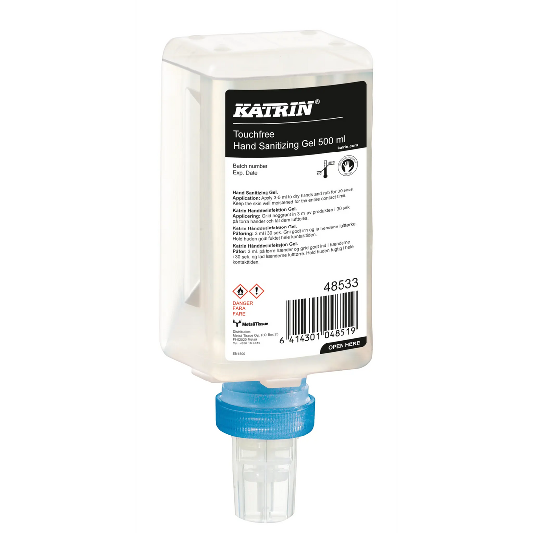 Håndsprit gel Katrin 500 ml flaske med pumpe, 80,8% alkohol og hudvenlig formulering