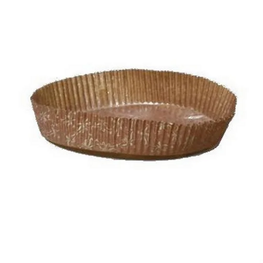 Mazarinforme i fedtafvisende brun/guld papir med Slip Easy, Ø145 mm og 30 mm kant, 1000 stk