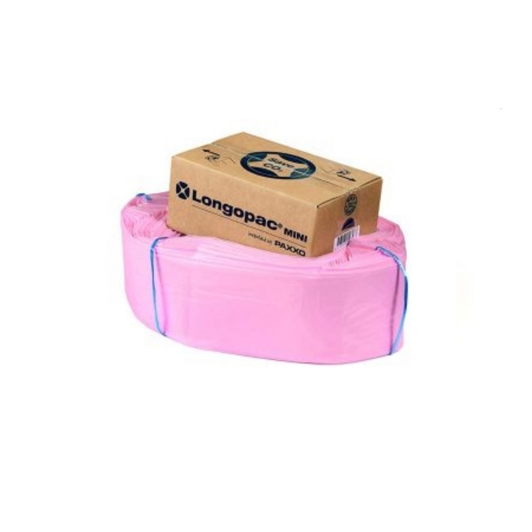 Affaldsposer lyserød, Longopac mini kassette, 60 m + 75 clips