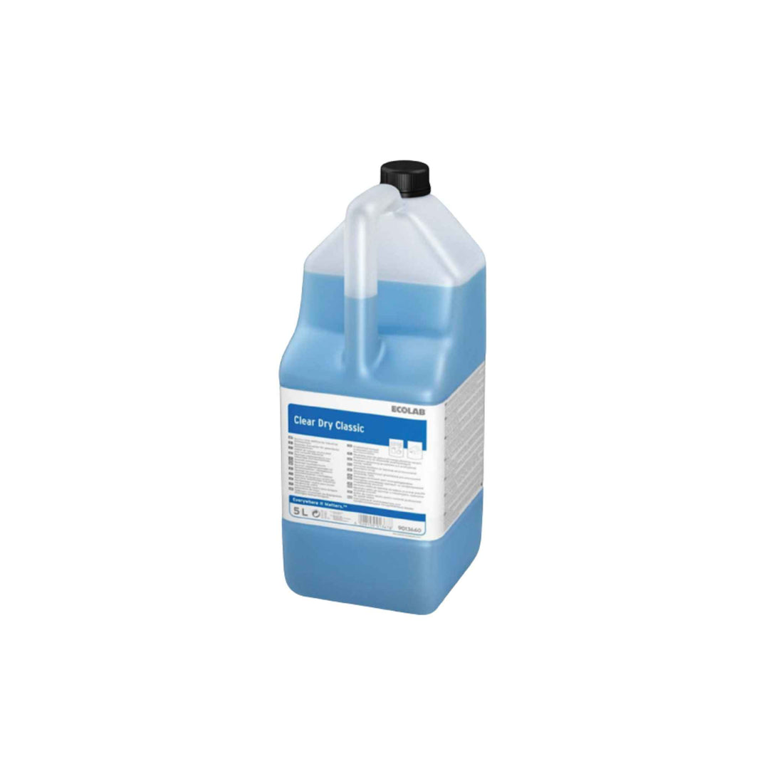 Ecolab Clear Dry Classic afspændingsmiddel 5 ltr. x 2 stk., giver pletfri tørring og skinnende glas i professionel opvask.