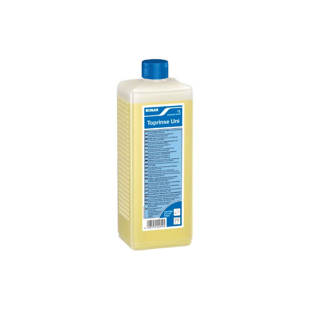 Ecolab Toprinse Uni afspændingsmiddel 1 ltr. x 4 stk., koncentreret middel til maskinopvask, giver skinnende og pletfrit resultat.