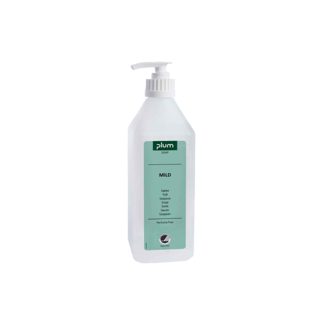 Plum Mild cremesæbe 600 ml. x 15 stk. Ekstra mild, uparfumeret og svanemærket sæbe til sensitiv hud og daglig brug.