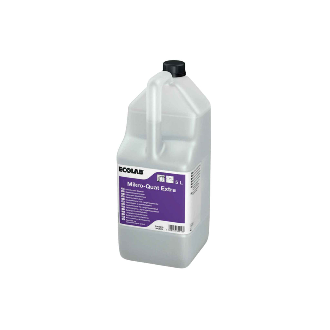 Ecolab Mikro-Quat Extra desinfektionsmiddel 5 ltr. x 2 stk., fødevaregodkendt uden parfume og farve, bred antimikrobiel effekt.