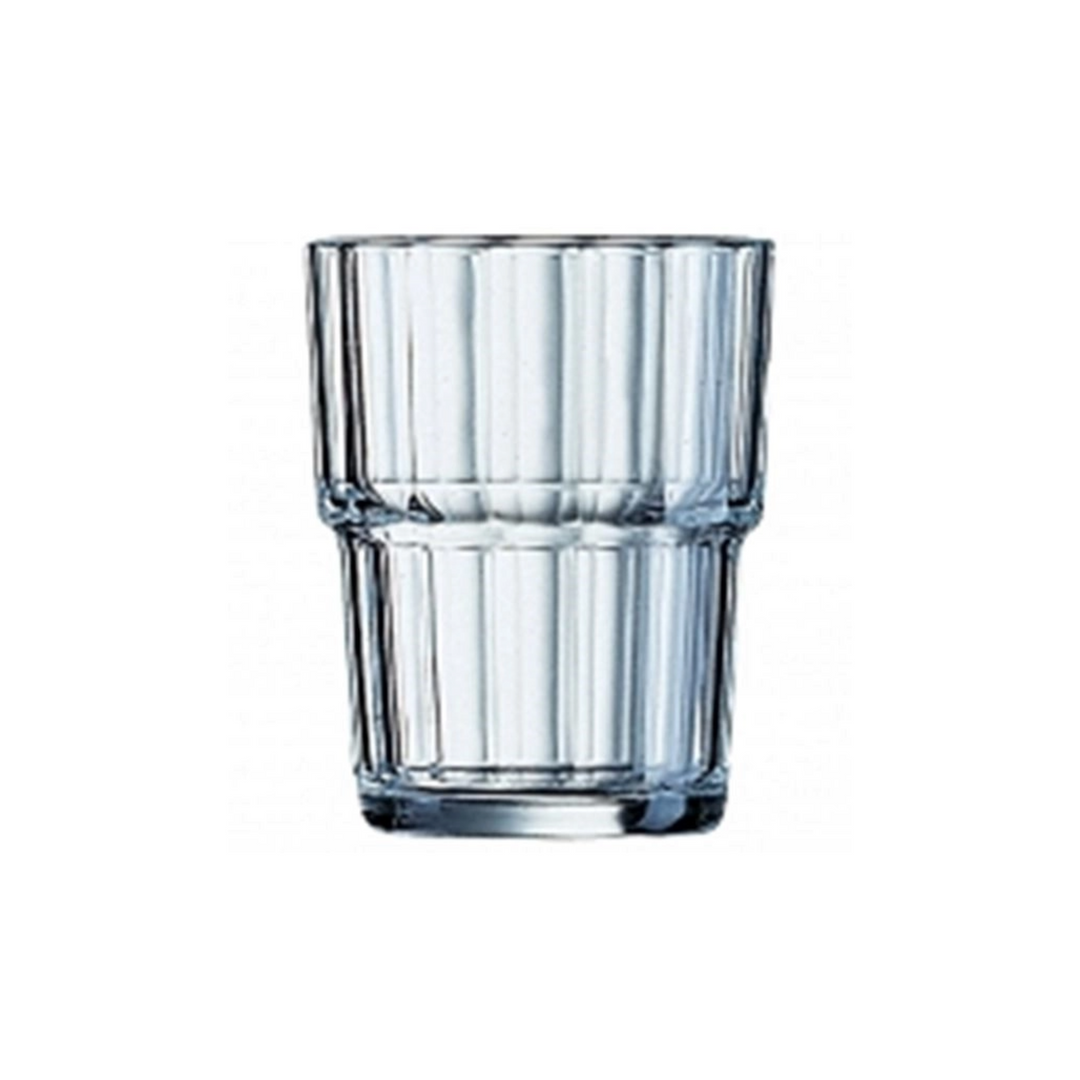 Stabelbare glas med 25 cl kapacitet, ideelle til dine favoritdrikke.