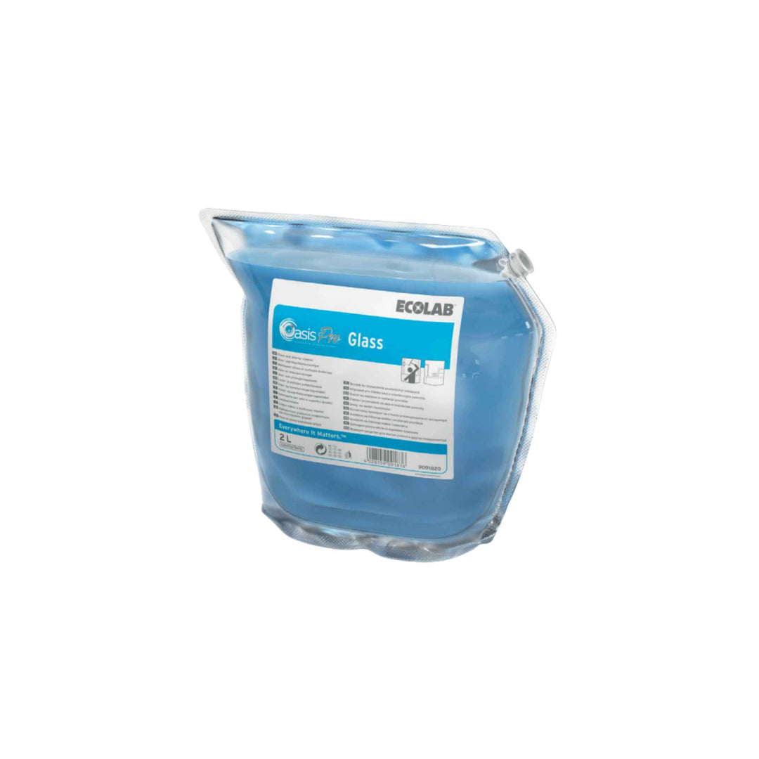 Ecolab Oasis Pro Glass glasrens 2 ltr. x 2 stk., koncentreret middel til glas og spejle, giver skinnende og stribefrit resultat.