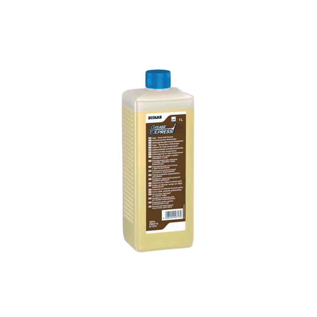 Ecolab Grease Express 1 ltr., hurtigtvirkende rengøringsmiddel til grill og kipstegere, fjerner fastbrændt fedt effektivt.