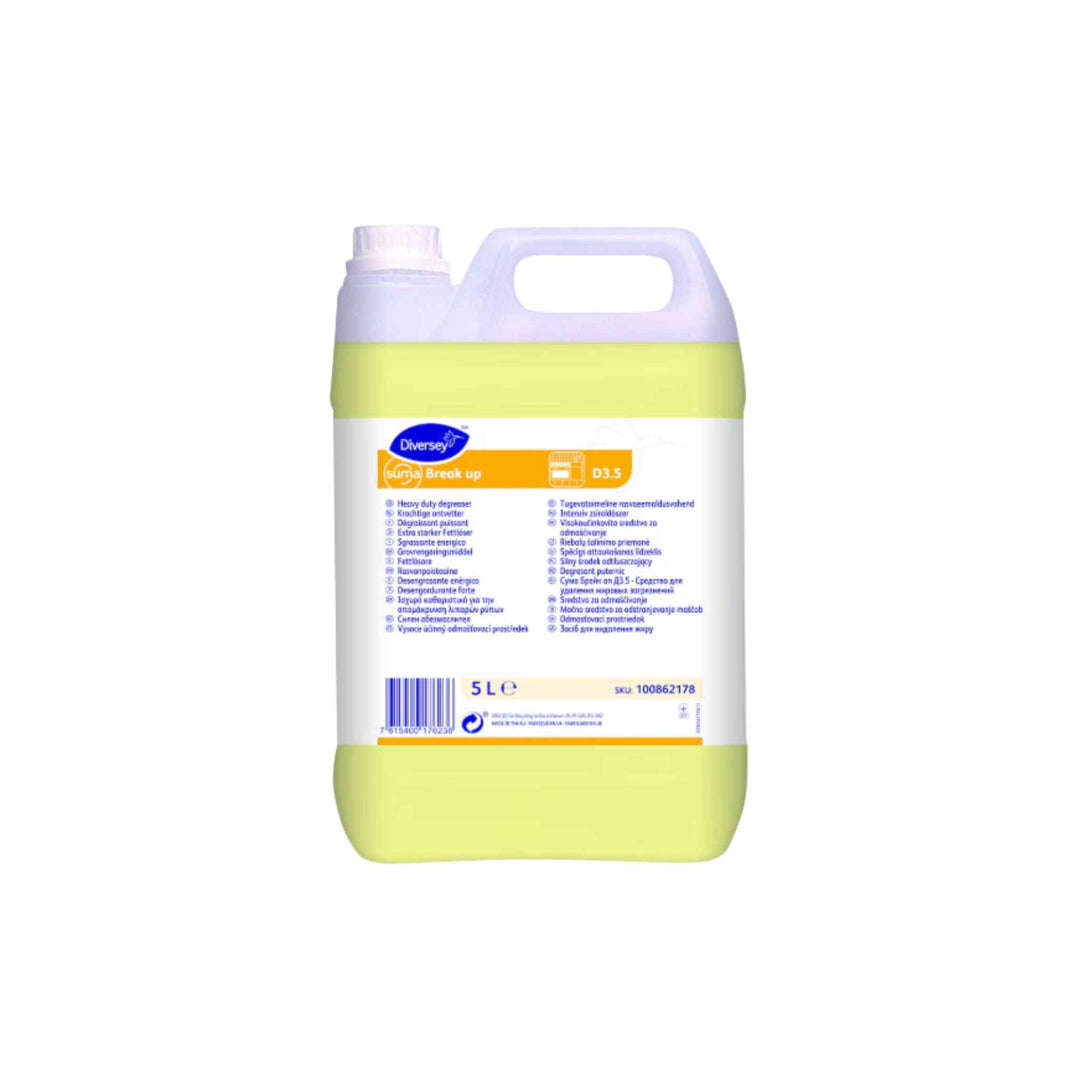 Diversey Suma Break Up D3.5 5 ltr. x 2 stk., kraftigt alkalisk rengøringsmiddel til grundig affedtning i køkkener.