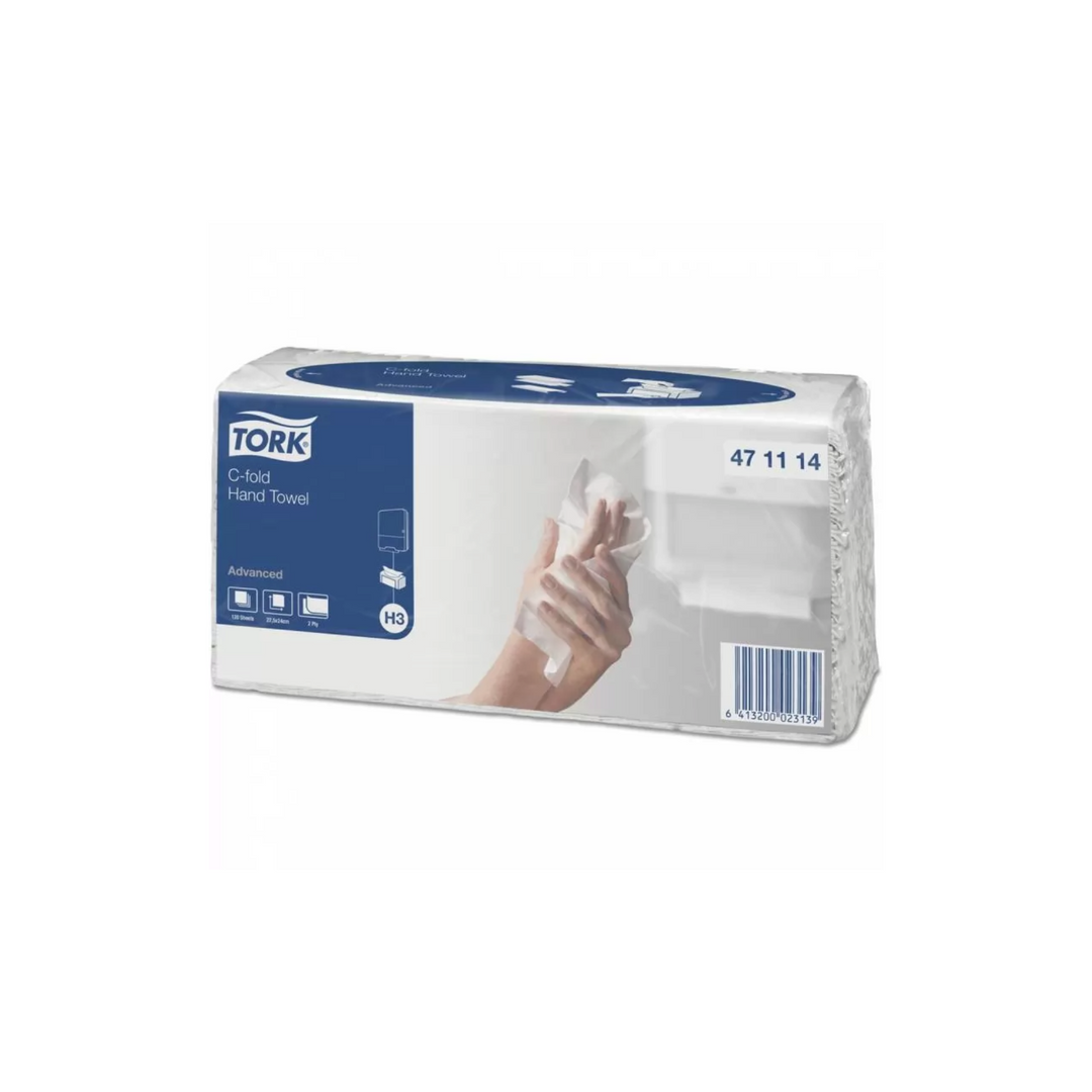 Håndklædeark Tork H3 Advanced 2-lags 471114, 2400 stk. - Cares.dk tilbyder Tork 471114 H3 håndklædeark med C-fold, kendt for deres blødhed og behagelige følelse på hænderne. Velegnet til krævende miljøer, hvor håndhygiejne er afgørende. Ét-ad-gangen dispenserfunktion sikrer kontrol over papirforbrug og fremmer god håndhygiejne. Ecolabel certificeret for miljøvenlighed og FSC®-certificeret for bæredygtig skovforvaltning. Der leveres 2400 stk. (20x120) fra Cares.dk.