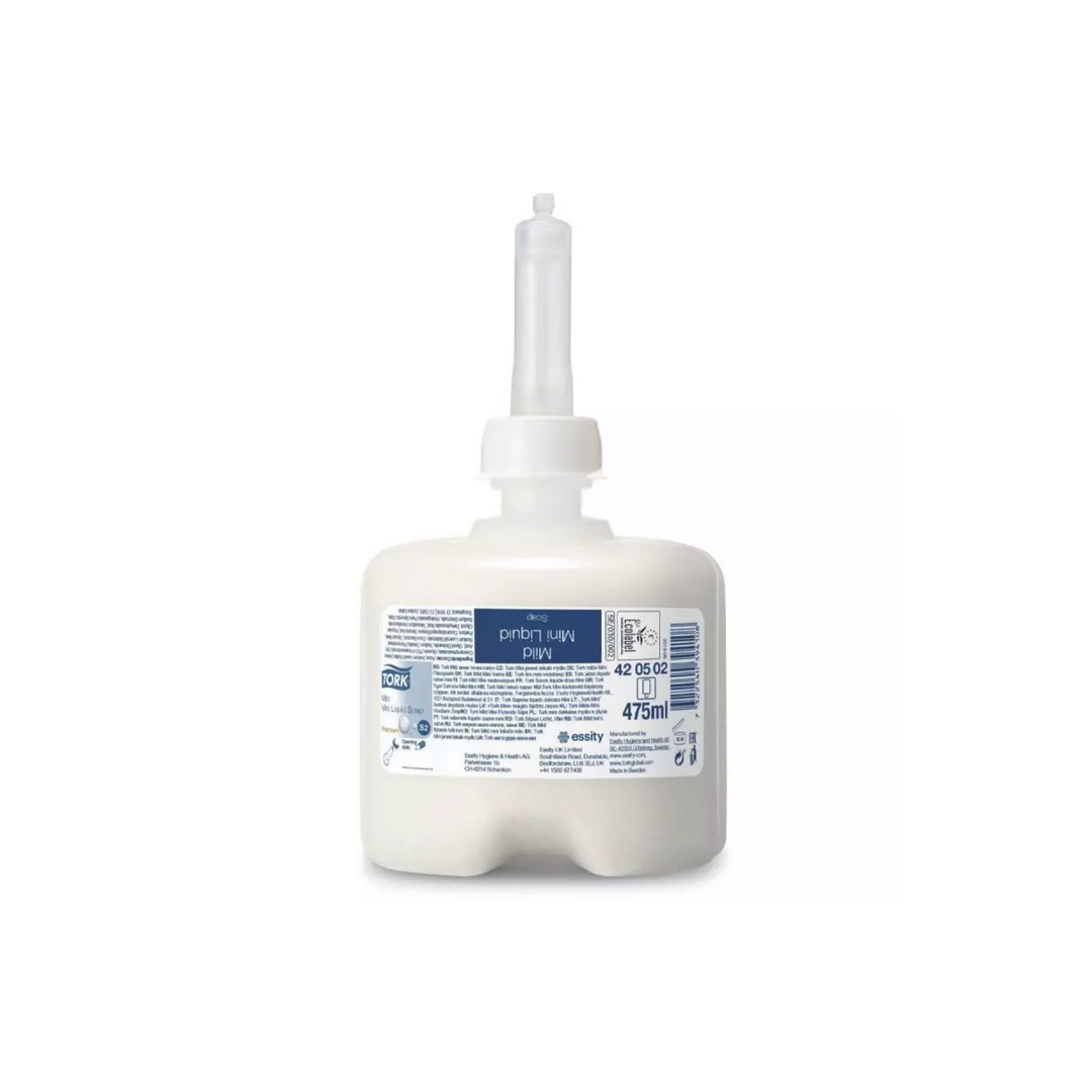 Håndsæbe Tork S2 Mild Mini Liquid Soap 420502, 475 ml. - Cares.dk tilbyder Tork 420502, en håndsæbe designet til normal og tør hud. Den kombinerer en frisk duft med fugtighedsgivende og nærende ingredienser for skånsom pleje af hænderne. Dermatologisk testet med en hudvenlig pH for behagelig vask hver gang. 1 refill indeholder 475 ml. Der leveres 1 stk. fra Cares.dk.