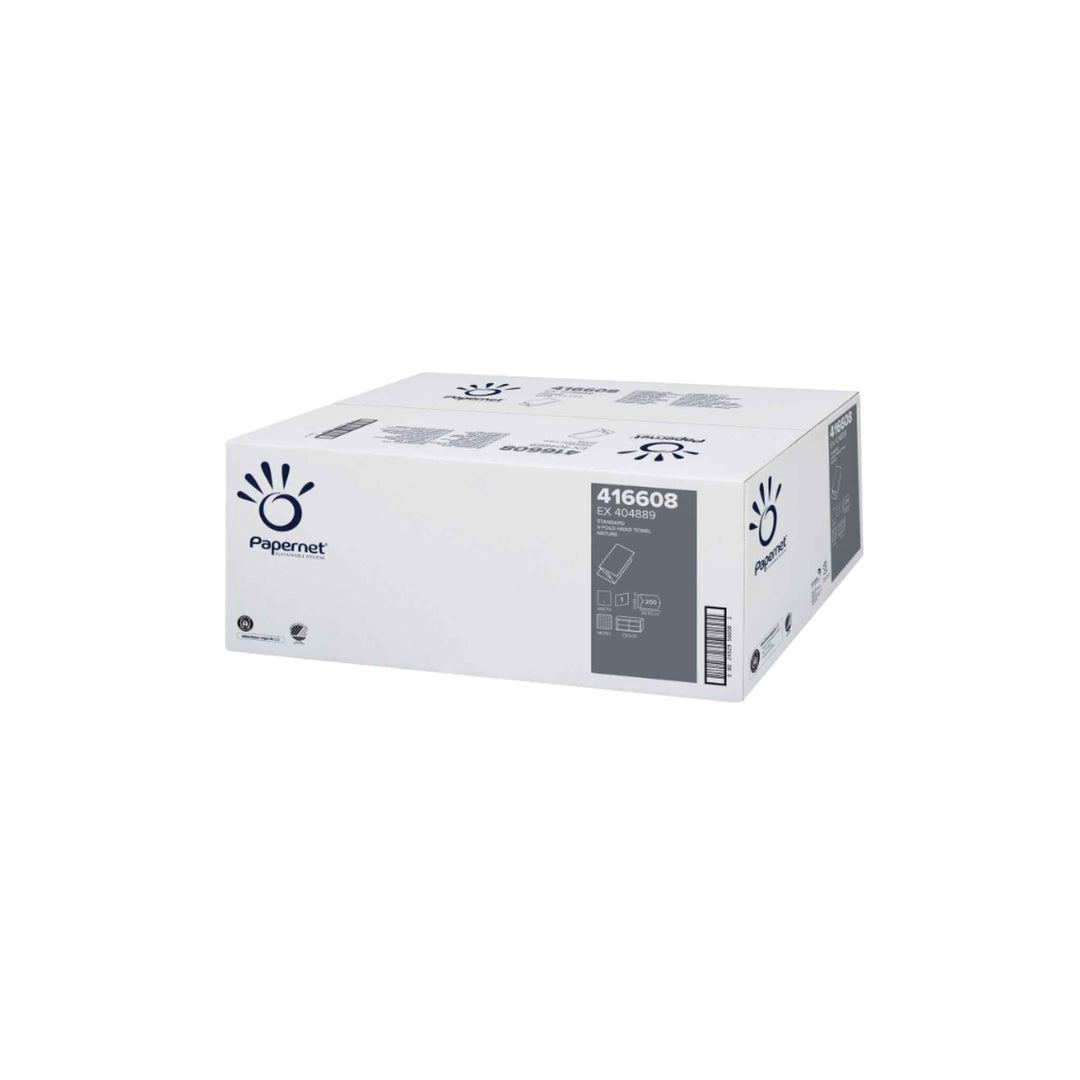 Papernet 1-lags håndklædeark 416608, 5000 stk. Genbrugspapir til dispenser med høj hygiejne og effektiv håndtørring.