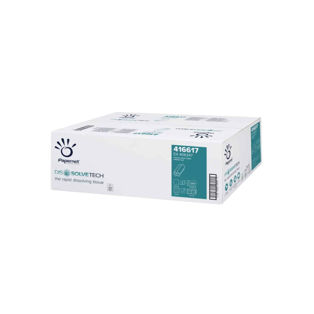 Papernet 2-lags håndklædeark Flushable 416617, 4000 stk. Z-fold papir med høj hygiejne og letopløselig kvalitet.