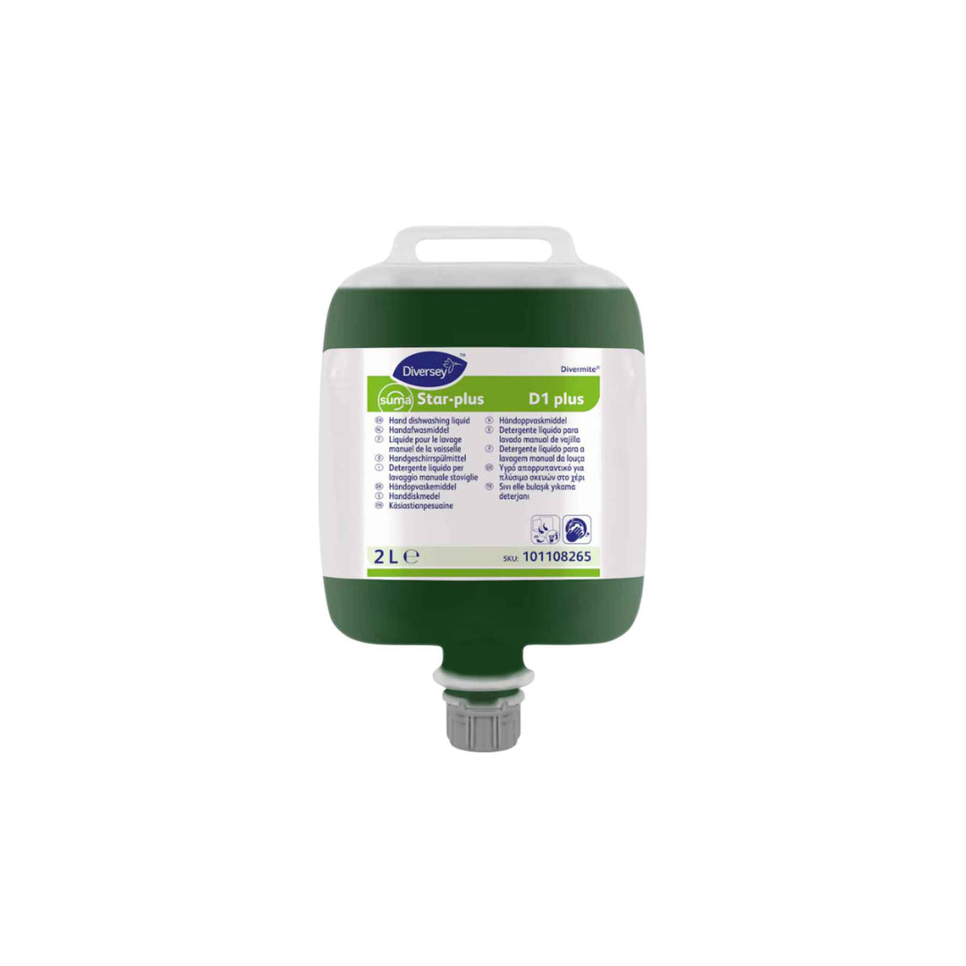 Diversey Suma Star-Plus D1 2 ltr. x 3 stk., koncentreret håndopvask til effektiv fjernelse af fedt og madrester.