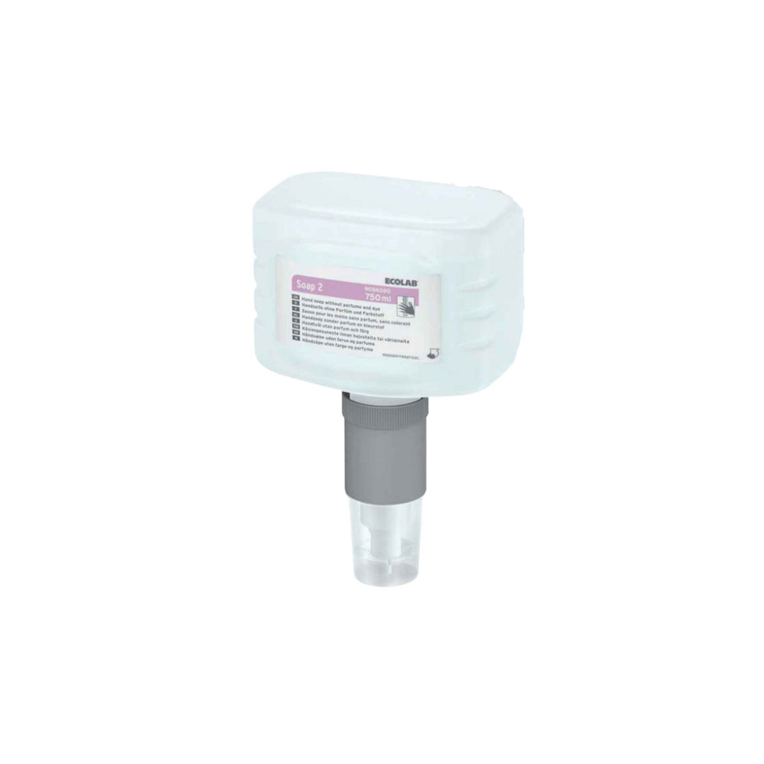 Ecolab Soap 2 håndsæbe 750 ml x 6 stk., mild og parfumefri sæbe med fugtgivende egenskaber, velegnet til sensitiv hud.