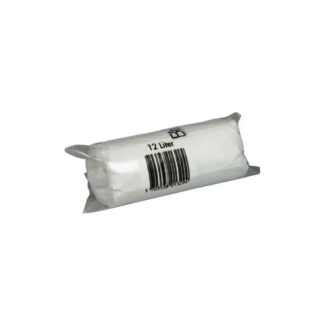 Hvide spandeposer 12 l (40×57 cm) med stjernebund, 10 my LLDPE, rulle á 20 stk.