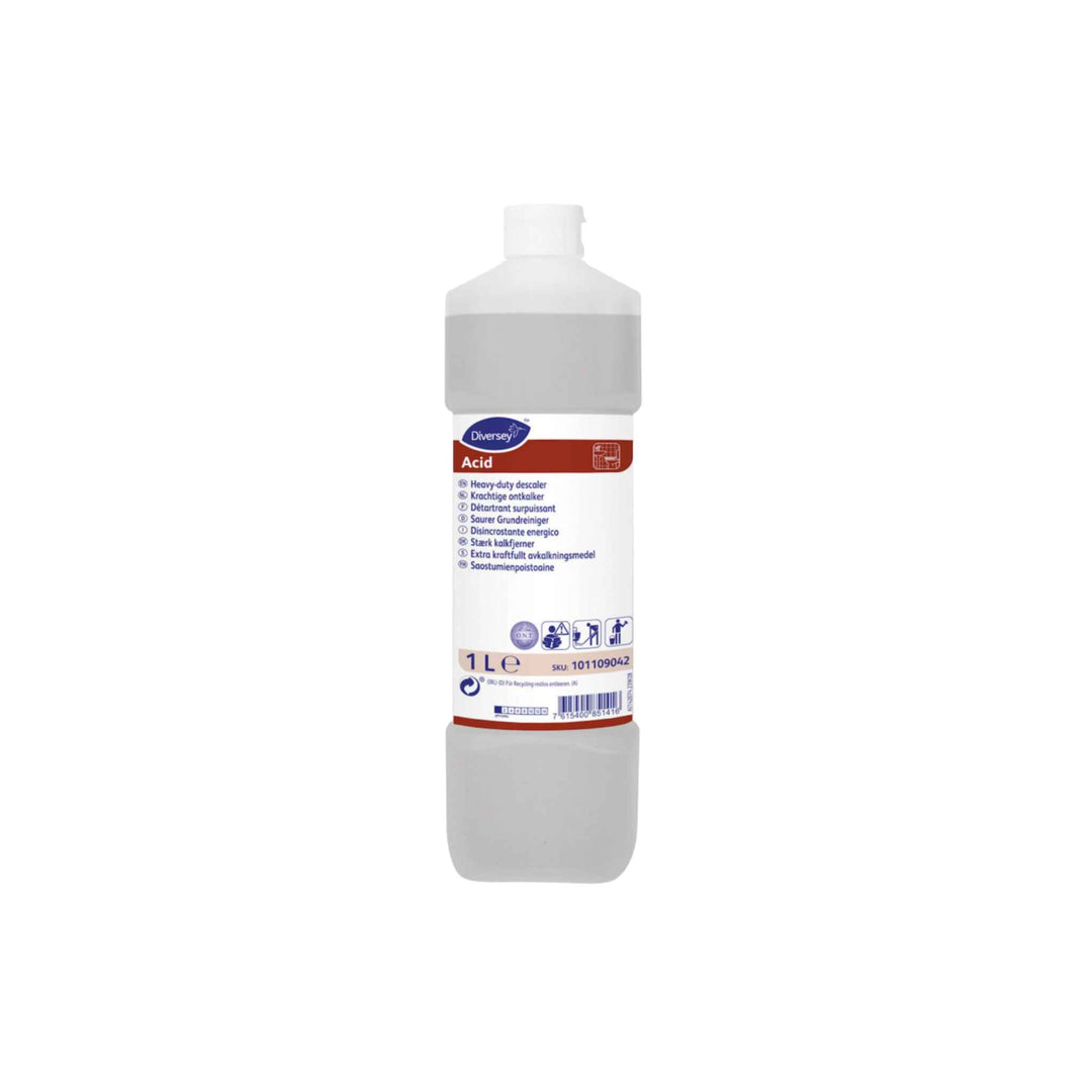 Diversey Acid 1 ltr. x 6 stk., kraftfuld kalkfjerner til effektiv fjernelse af kalk, rust og urinaflejringer.