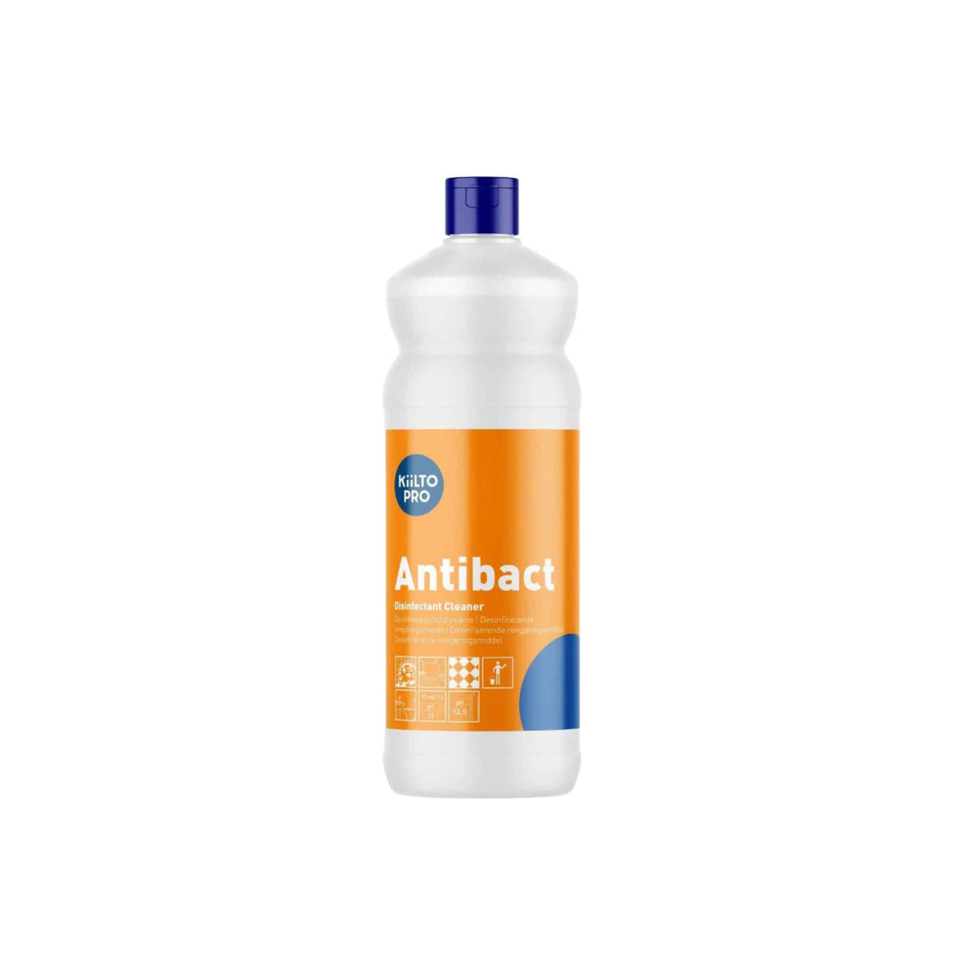 Kiilto Pro Antibact 1 L desinfektionsmiddel, effektiv mod bakterier, svampe og kapselbærende virus.