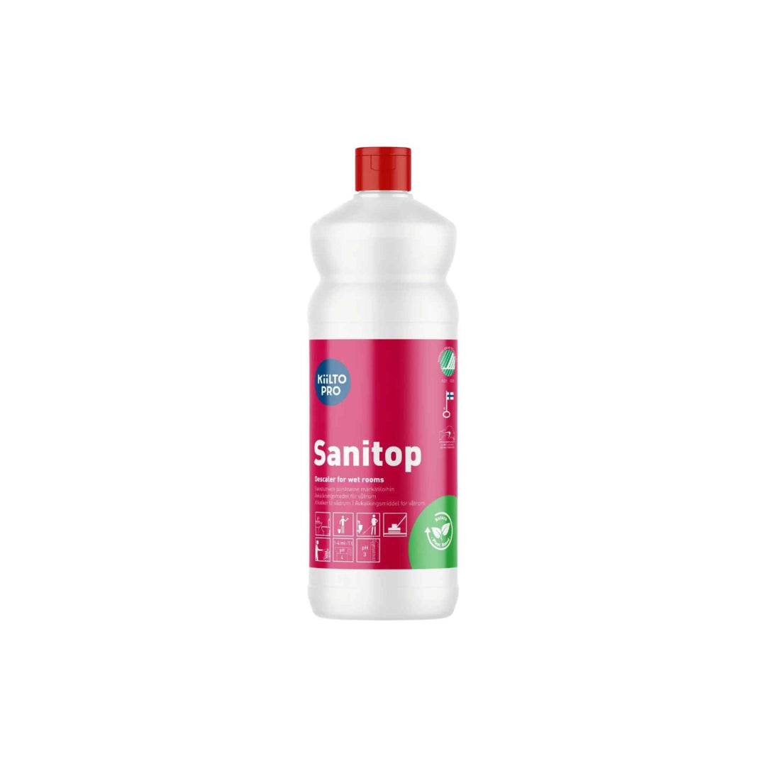Kiilto Pro Natura Sanitop 1 L, surt tyktflydende sanitetsrengøringsmiddel til vådrum og sanitære overflader.