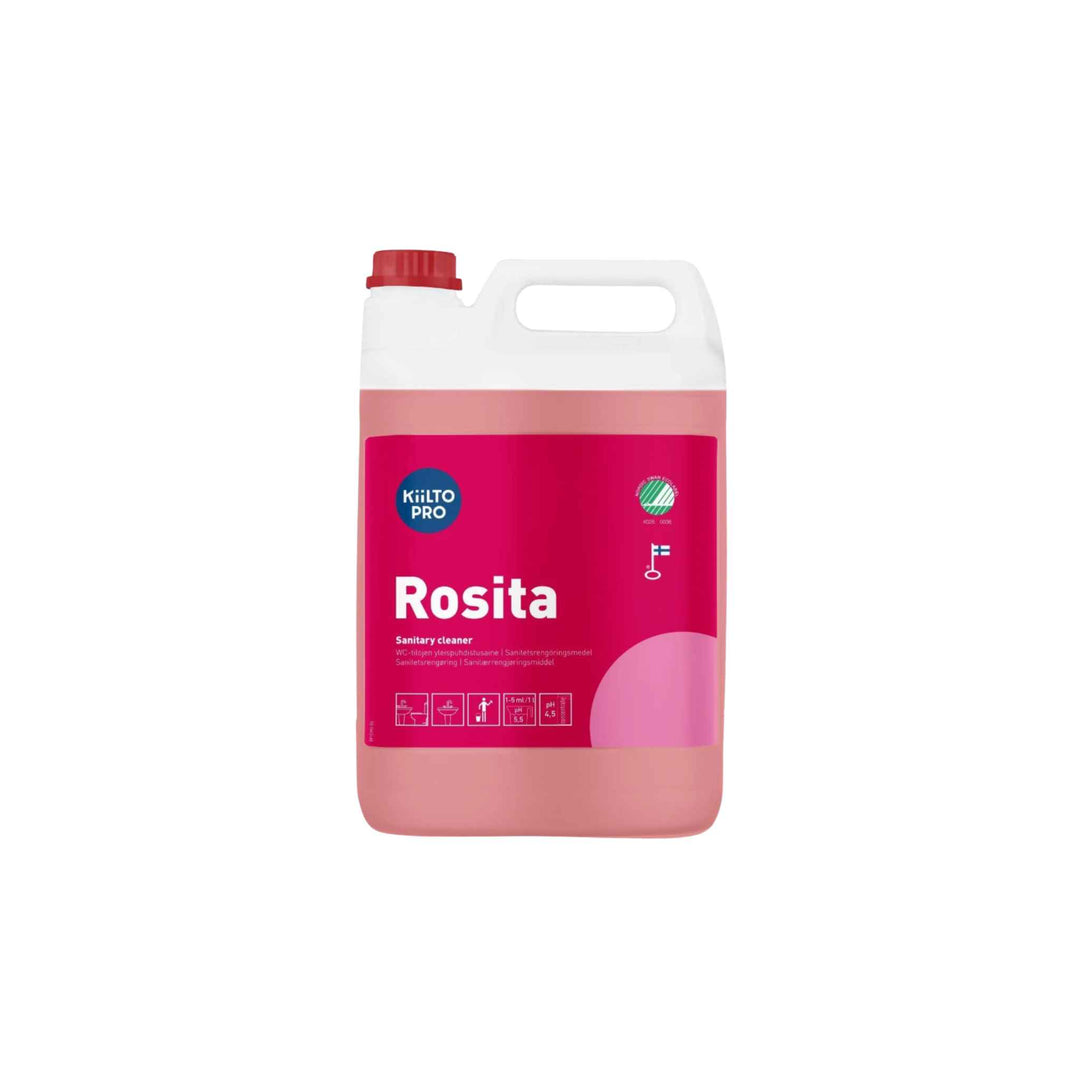 Kiilto Pro Rosita sanitetsrengøring 5 l, Svanemærket, effektiv mod kalk og snavs, efterlader frisk duft.
