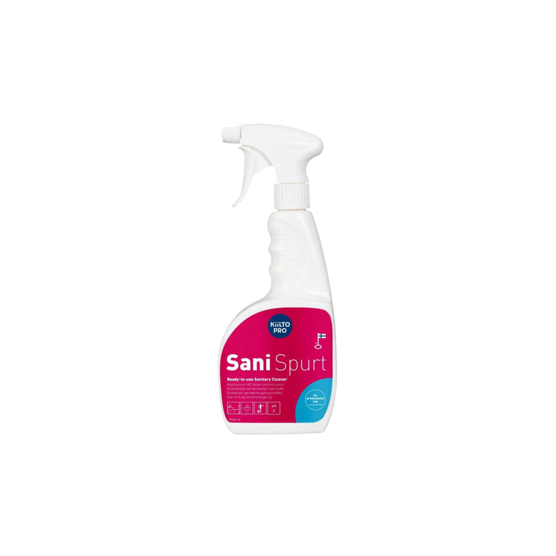 Kiilto Pro Sani Spurt 750 ml, klar-til-brug sanitetsrengøring, syrebaseret, skummende for bedre kalk- og snavs-fjernelse.