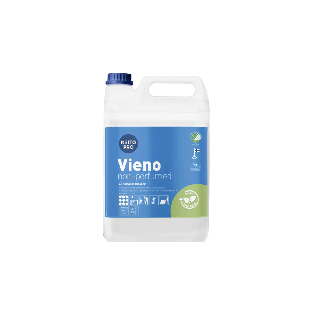 Kiilto Pro Vieno parfumefri universalrengøring 5 L, Svanemærket og Astma-Allergimærket, til alle hårde overflader.