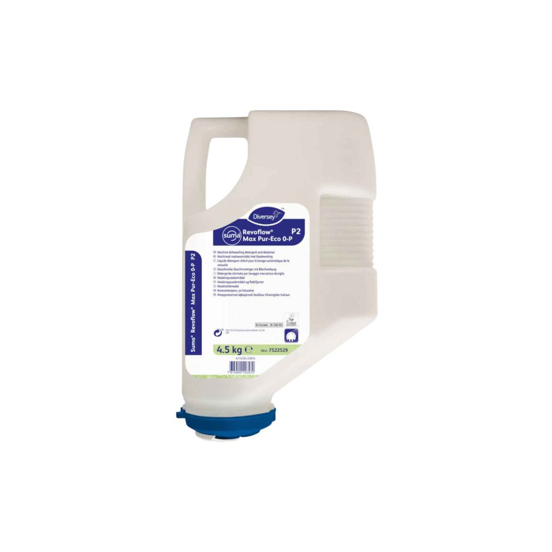 Diversey Suma RevoFlow Max Pur-Eco 0P P2 4,5 kg. x 3 stk. Svanemærket maskinopvaskemiddel til professionel brug.