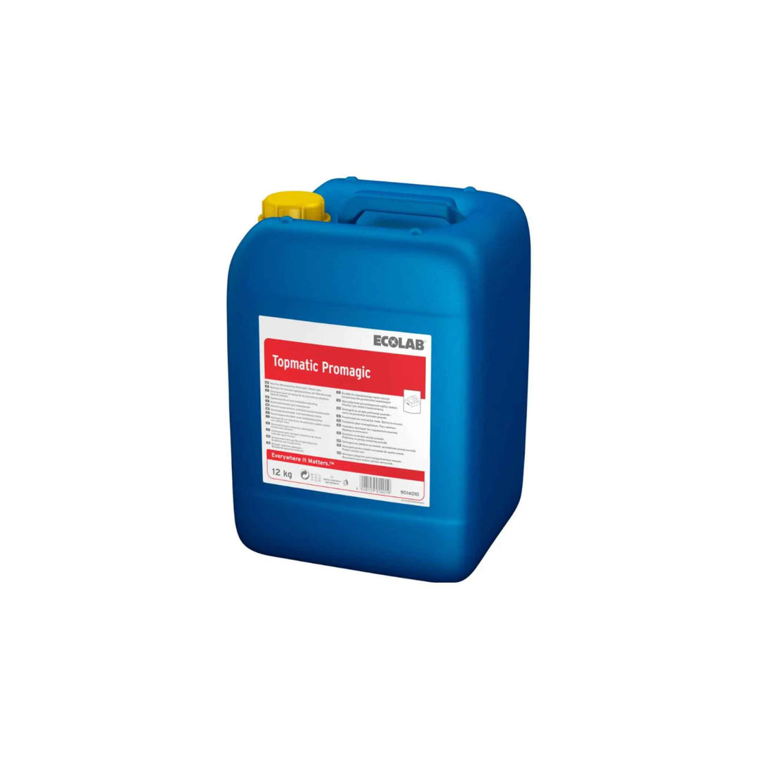 Ecolab Topmatic Promagic maskinopvask 12 kg, klorholdigt middel til professionel opvask, effektiv mod snavs og madrester.