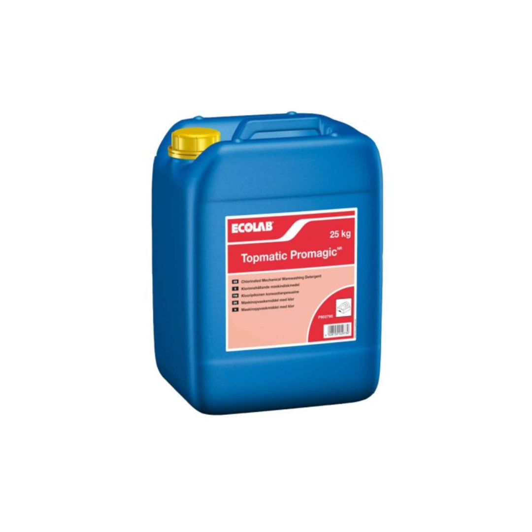 Ecolab Topmatic Promagic maskinopvask 25 kg, klorholdigt middel med metalbeskytter til professionel opvask og hygiejne.