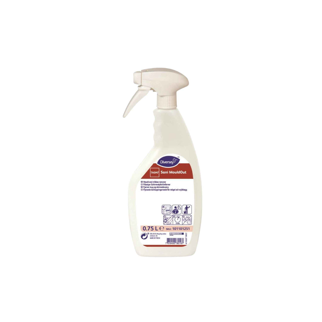 Diversey Sani Mouldout 750 ml. x 6 stk., klorbaseret mugfjerner til fuger og badeområder mod skimmel og bakterier.