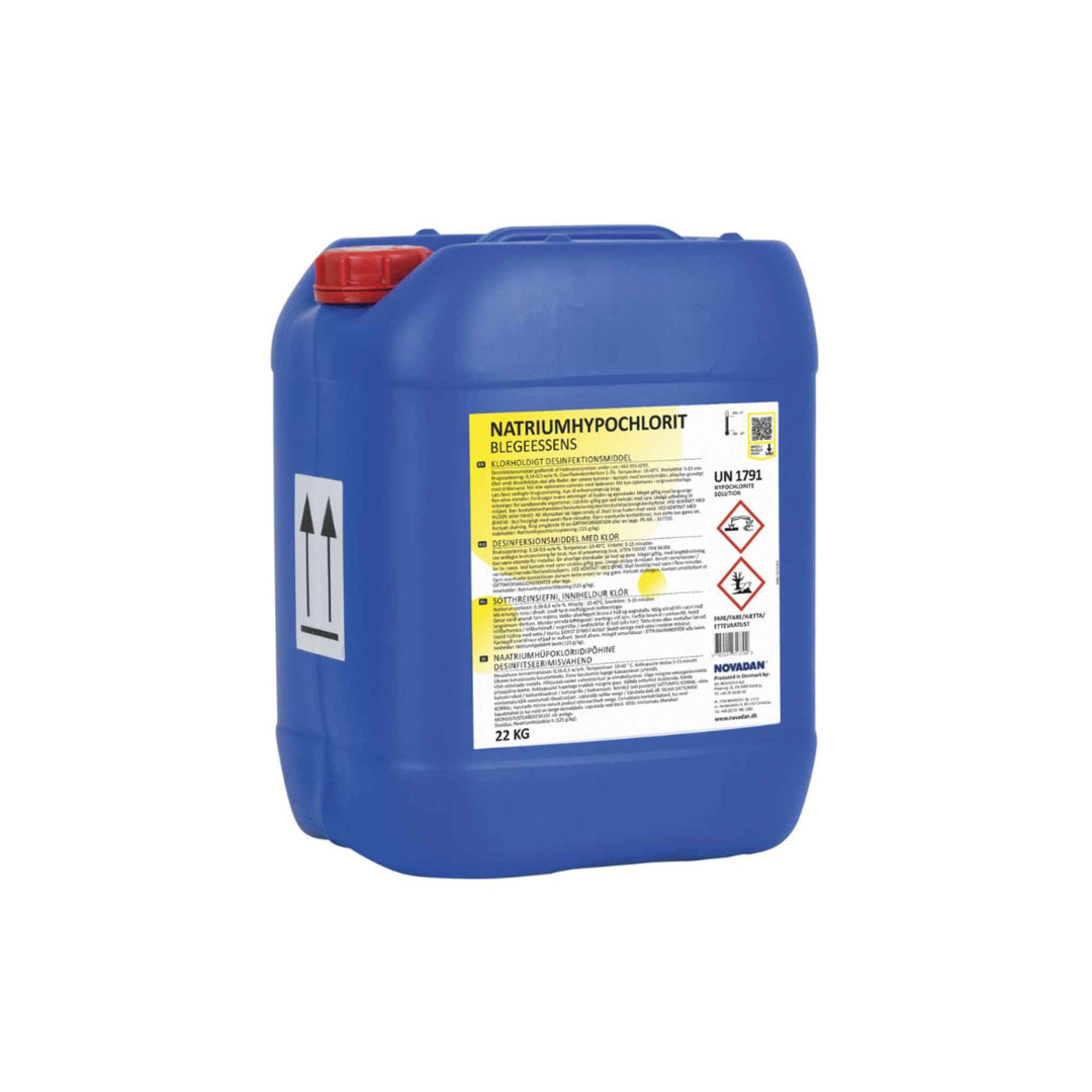 Novadan natriumhypochlorit desinfektion 22 kg — alkalisk desinfektionsmiddel til professionel brug.