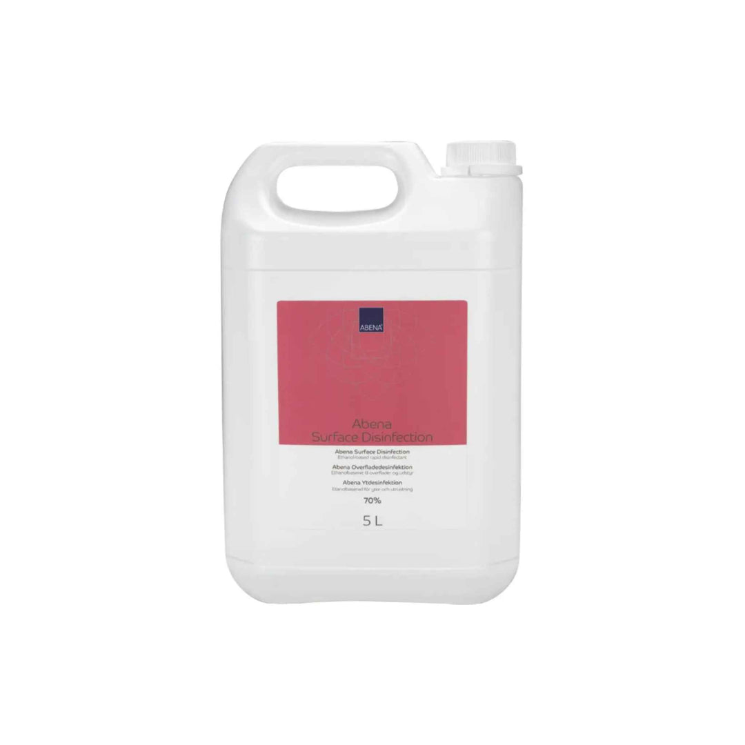 Abena overfladedesinfektion 5 ltr., 70% ethanol, klar-til-brug middel mod bakterier, svampe og vira, godkendt til fødevarebrug.
