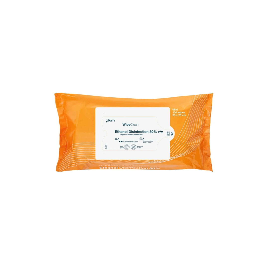 Plum Wipeclean desinfektionsservietter 20×30 cm, 25 stk/pk (20 pk), klar-til-brug, baktericid, virucid, CE-mærket.