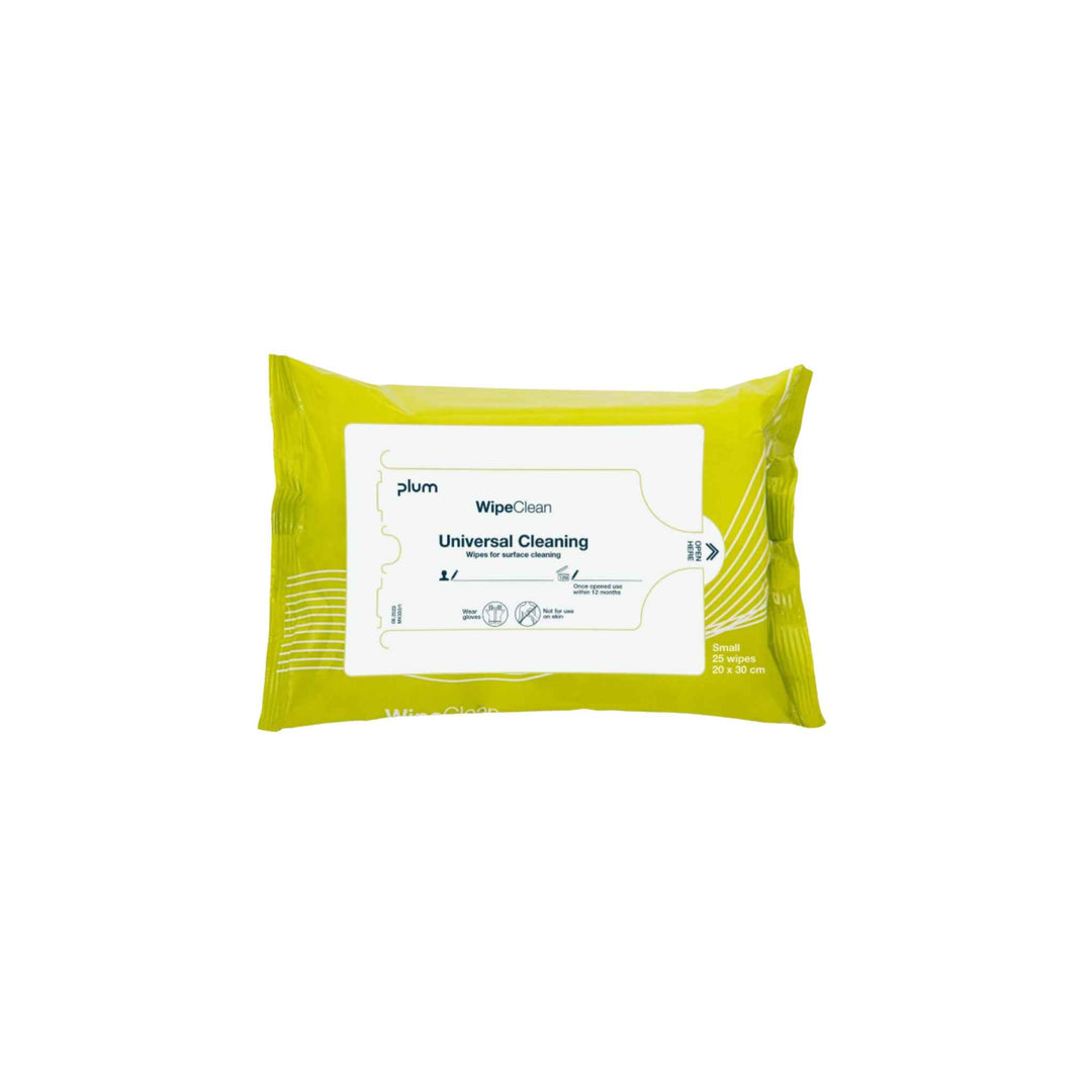 Plum Wipeclean rengøringsklude 20×30 cm, 25 stk/pk, egnet til hospitaler, klinikker og professionel rengøring.