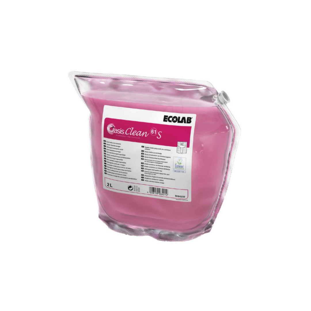 Ecolab Oasis Clean 61S sanitetsrengøring 2 ltr. x 2 stk., surt middel mod kalk og snavs, EU-Blomsten certificeret.