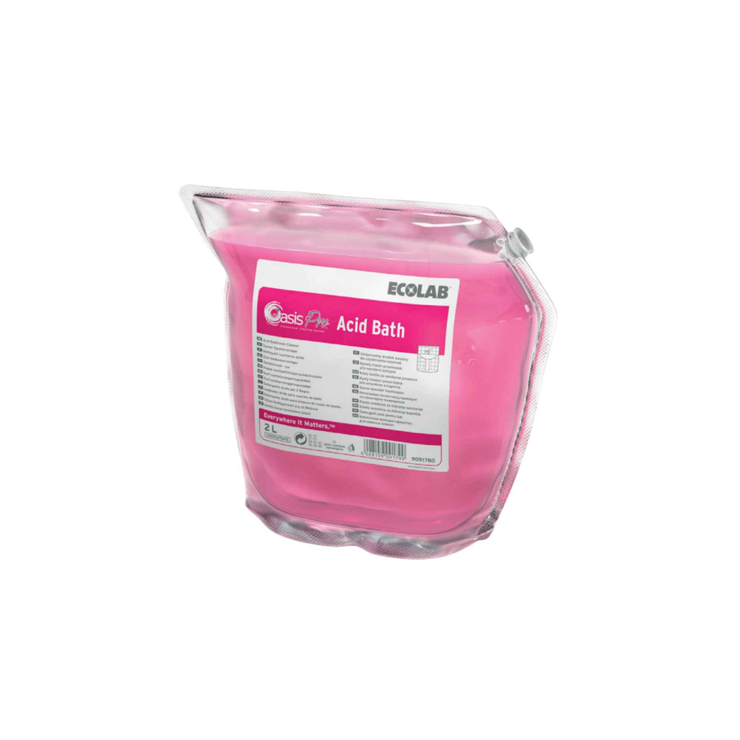 Ecolab Oasis Pro Acid Bath sanitetsrengøring 2 ltr. x 2 stk., stærkt surt middel mod kalk og snavs, frisk duft.